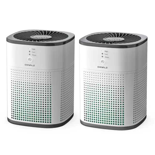 CHIVALZ 2 Pack Air Purifier for Bedroom, Air Purifiers for Home Bedroom, Quiet Air Cleaner with 24dB Sleep Mode, H13 HEPA Filter for Pet, White&Black