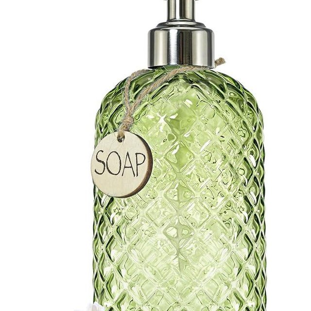 JASAI 18Oz Tea Green Soap Dispenser with Rust Proof Pump, Refillable Glass Soap Dispenser for Bathroom & Kitchen to Dispense Dish Soap, Hand soap, Lotion.