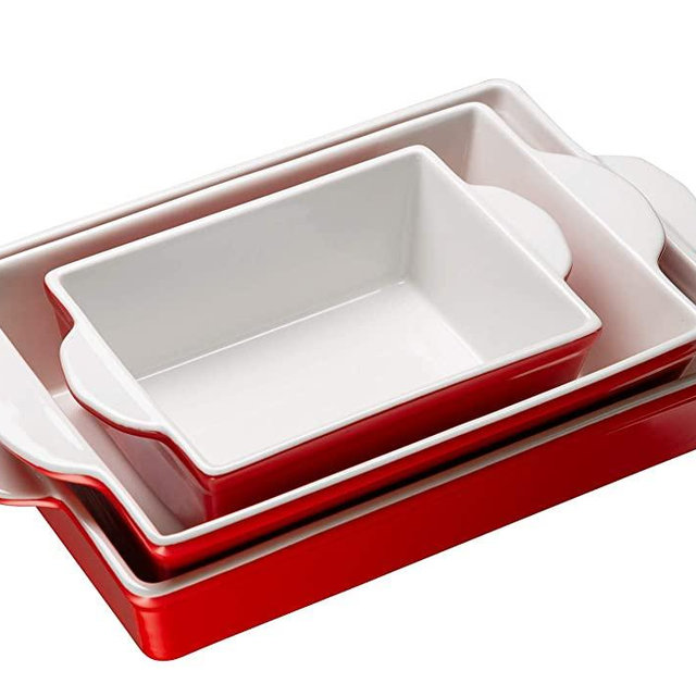Bakeware Set, Kook, Ceramic Baking Dish, Set of 3, Casserole Dish for cooking, Cake Dinner, Banquet and Daily Use (Cherry)