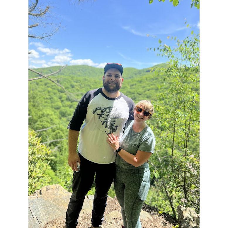 Finishing our hike after getting engaged at Crabtree Falls!