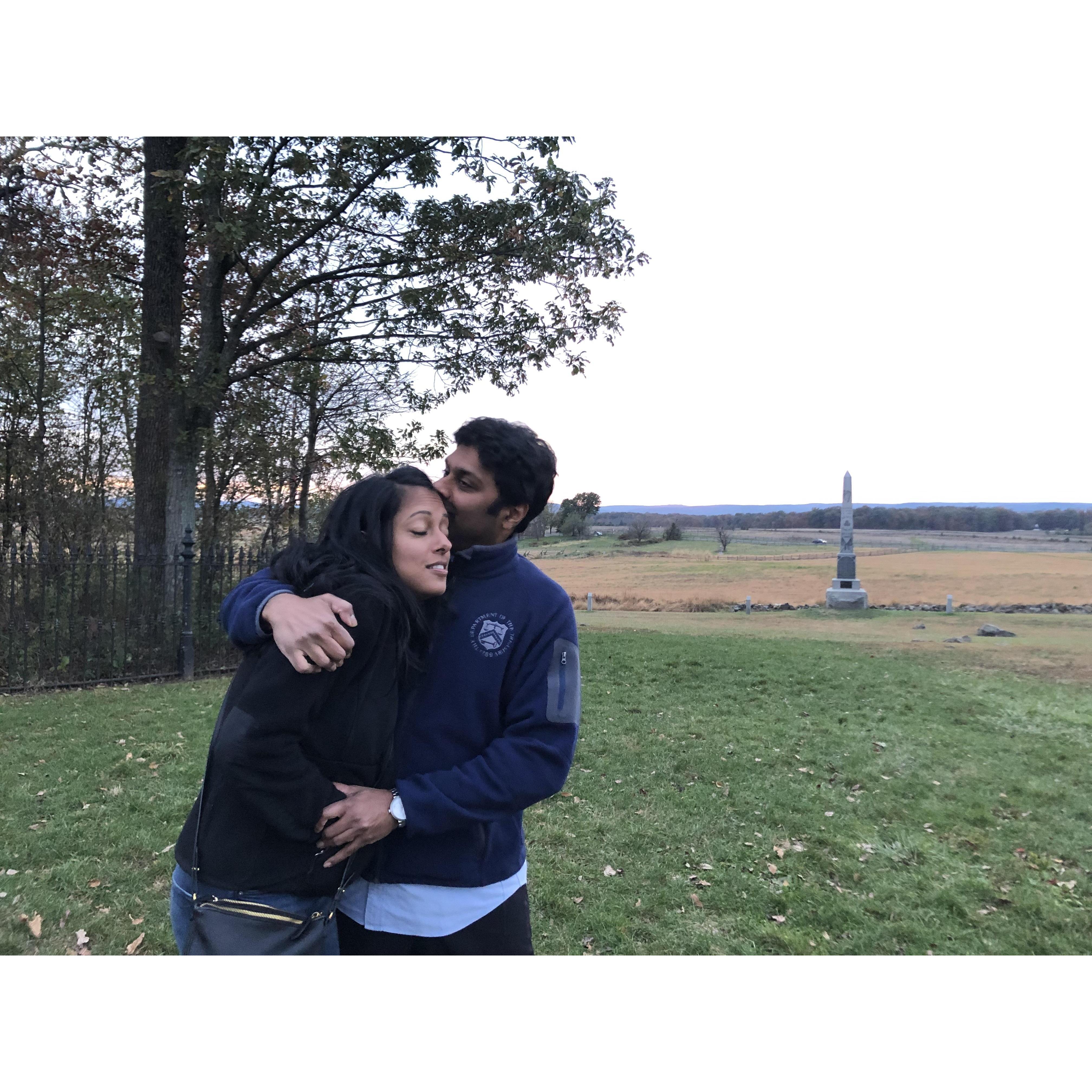 At Gettysburg...Amar is moved by the battlefield.