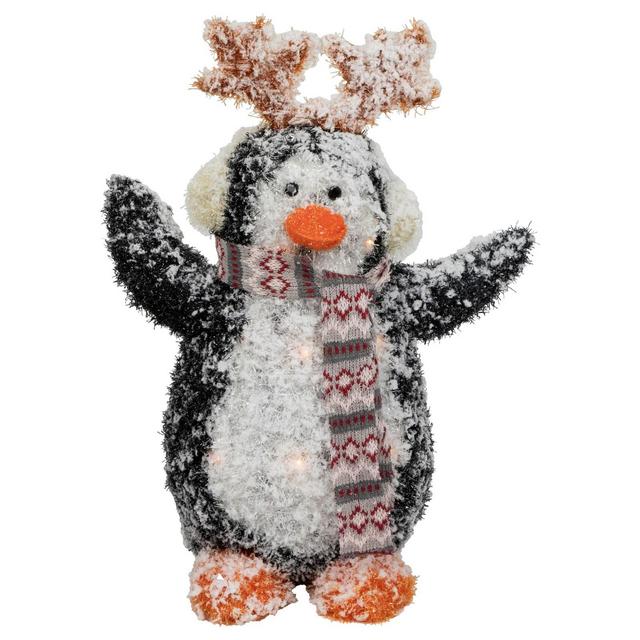 Northlight 22" Lighted Snowy Penguin in Antler Hat Outdoor Christmas Decoration