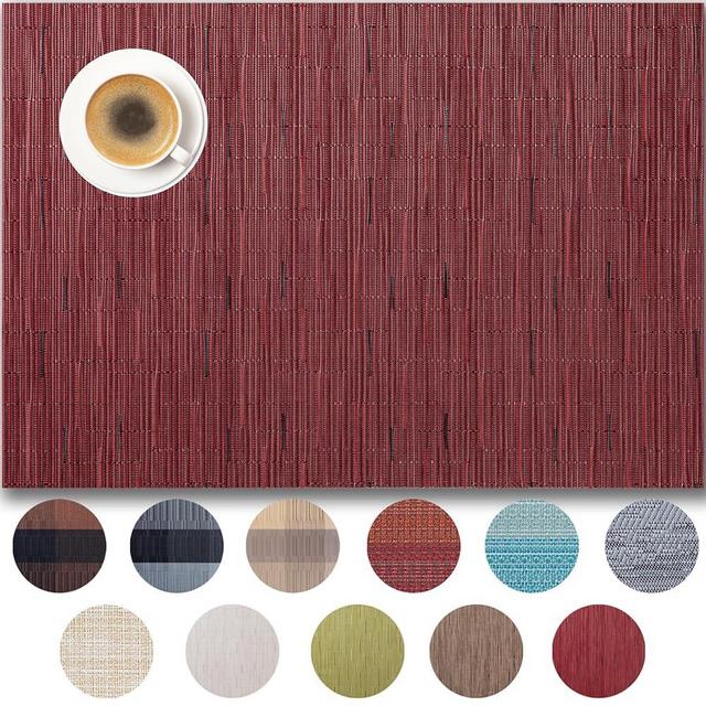 Placemats Set of 8 - Easy Clean Woven Vinyl Placemats for Dining Table, Indoor/Outdoor Place Mats, Washable PVC Table Mats （Burgundy）