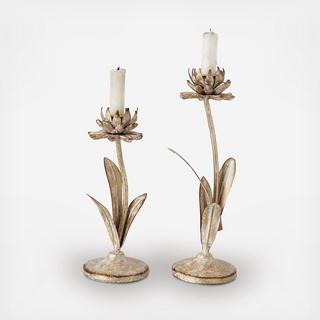 Distressed Metal 2-Piece Taper Candle Holder Set