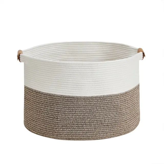 VECELO Woven Storage Basket Decorative Coiled Rope Basket Washable Woven Laundry Basket Round