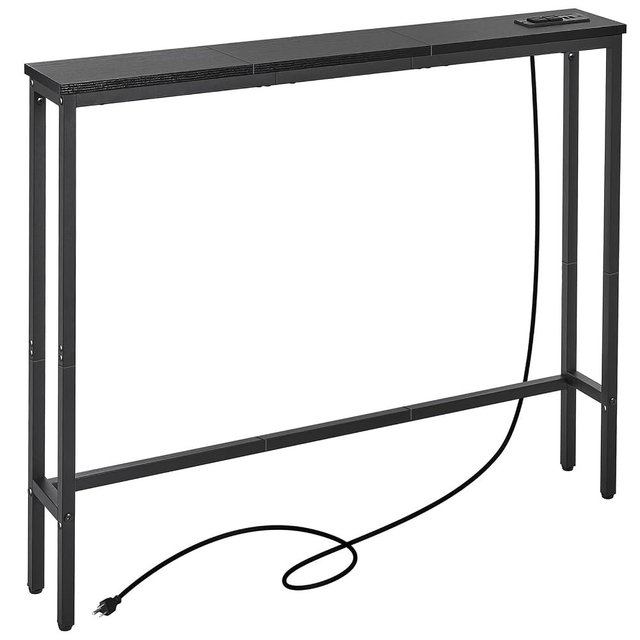 ELYKEN 5.9" Narrow Console Sofa Table with Power Outlets, Total 39.4” Long Behind Couch Table with Charge Station and 4.9’ Extension Cord for Living Room, 5.9" D x 39.4”W x 29.5”H, Black