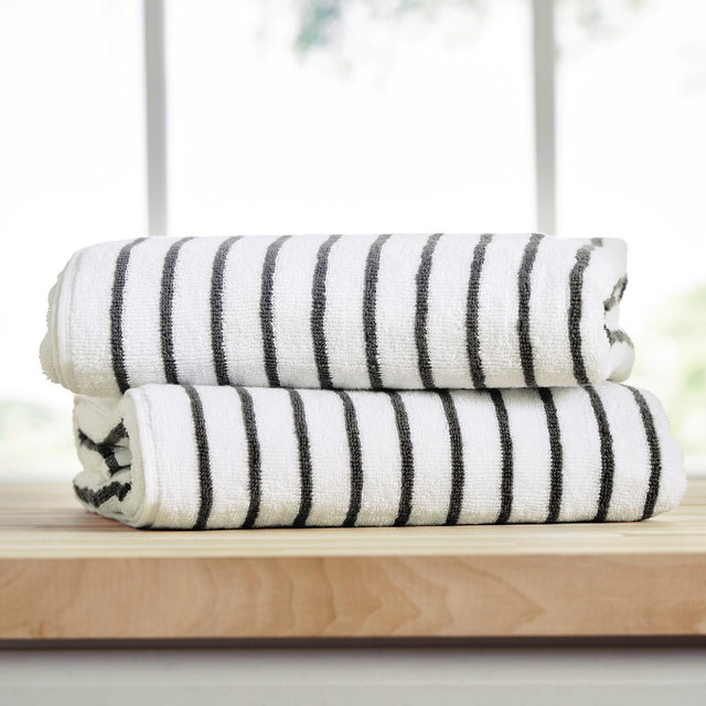 Cabana Stripe 100% Cotton Pool and Beach Towels - Oversized, Absorbent, Quick-Dry Towels - Becky Cameron, Gray, Pack of 2