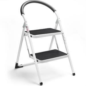 Delxo 2 Step Ladder Folding Step Stool Steel Stepladders with Handgrip Anti-slip Sturdy and Wide Pedal Steel Ladder 330lbs White and Black Combo 2-Feet (WK2061A-2)