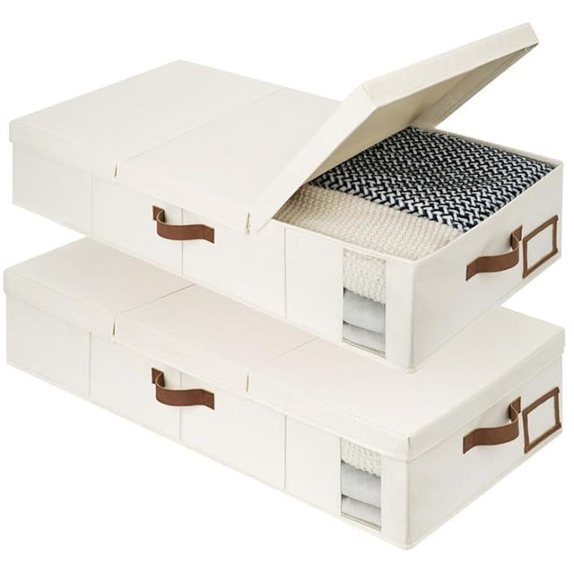 StorageWorks 2-Pack Jumbo Under Bed Storage Bins with Lids, Underbed Storage Containers with Handles and Label Holder, Closet Organizer for Clothes, Blankets, Sweater