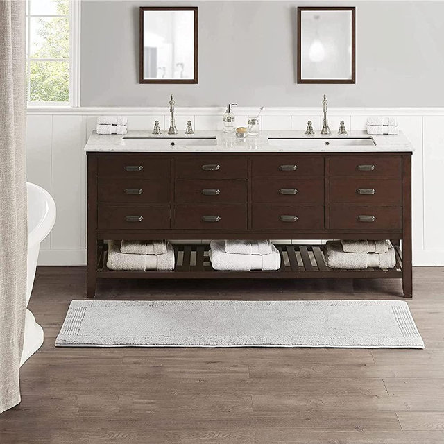 MADISON PARK SIGNATURE Splendor Reversible 100% Cotton Tufted Bathroom Rug-3000 GSM Hotel Quality Luxurious Plush High Pile Bath Mat Absorbent, Quick Dry, Shower Room Décor, 24x72, Grey