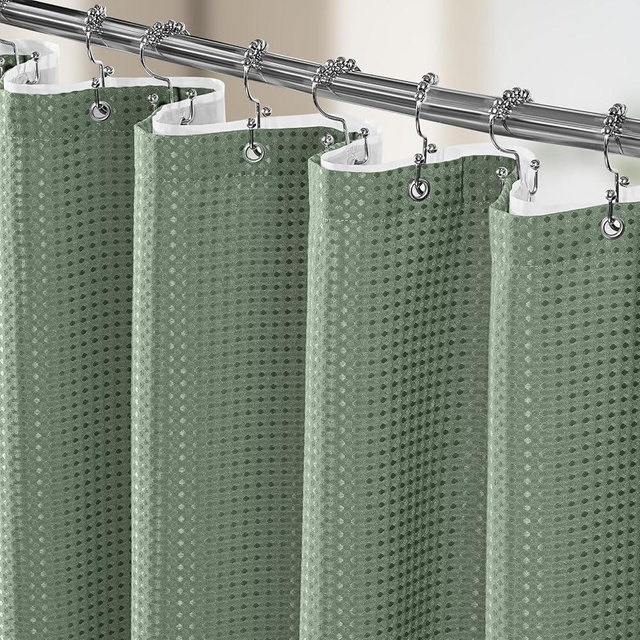 Vipfree 3 in 1 Shower Curtain Set, Waffle Shower Curtain and Liner Set with 12 Double Sided Shower Curtain Hooks, 258GSM Luxury Weighted Cloth Shower Curtains for Bathroom, 72 W x 72 H, Sage Green
