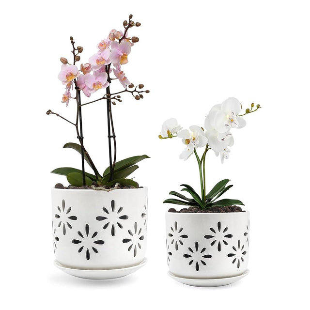 EFISPSS Orchid Pot-5+6Inch,Ceramic Drainage Orchid Pots with Holes for Healthy Root Growth Good Air Circulation,Indoor/Outdoor Orchid Pots