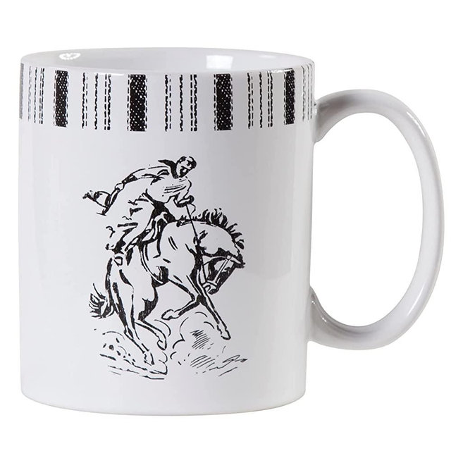 Paseo Road by HiEnd Accents | Ranch Life Bronco 4 Piece Ceramic Mug Set, Black and White, Western Rustic Cabin Lodge Farmhouse Style
