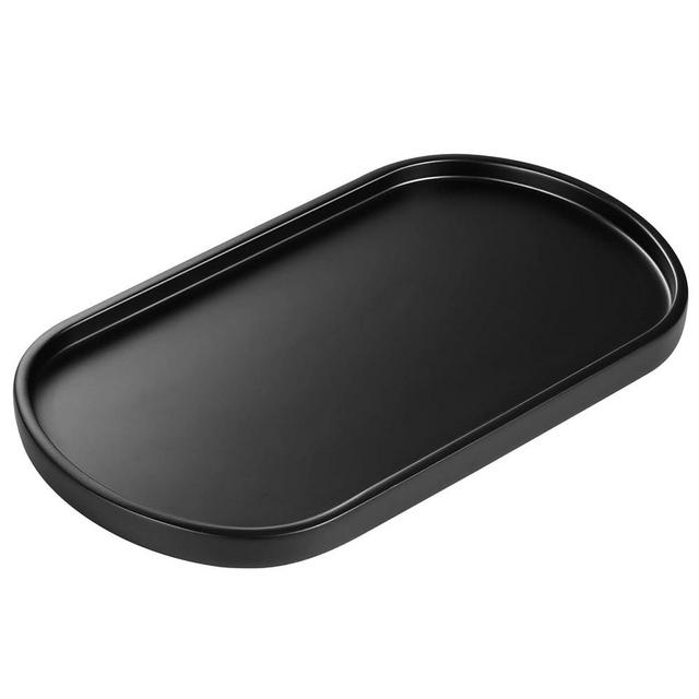 Luxspire Bathroom Vanity Tray, Oval Soap Dispenser Tray Kitchen Counter Trays, Handmade Resin Bathroom Tray for Counter, Toilet Tank Tray Marble Tray for Perfume Jewelry, Medium, Matte Black