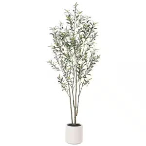 7 ft. Artificial Olive Tree with White Planter, Large Faux Olive Silk Tree for Indoor Home Decor and Housewarming Gift