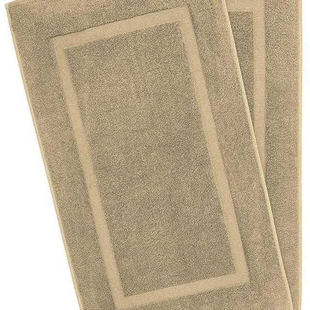 American Bath Towels, 2 Pack 20x34 Soft & Absorbent 900 GSM Premium Hotel & Spa Quality Ringspun Turkish Cotton Banded Bathroom Bath Mat Set, Sand Taupe