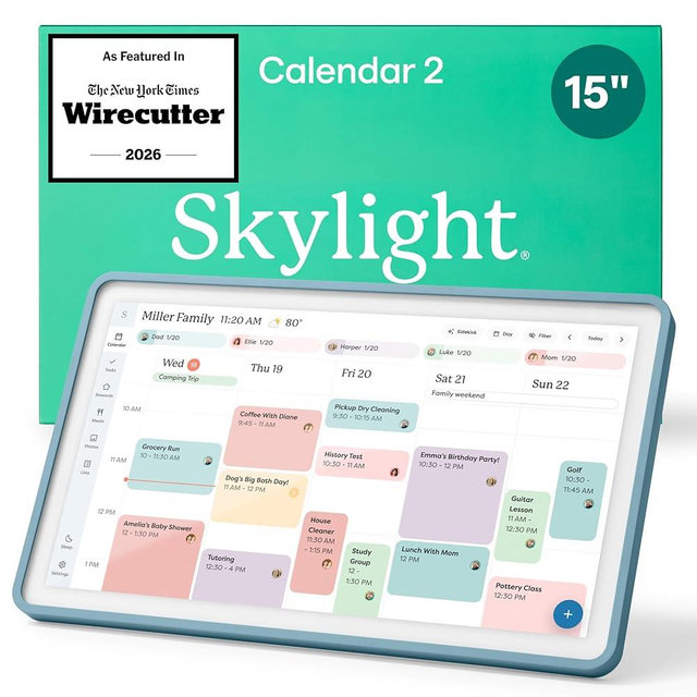 Skylight Calendar 2 - 15-inch Full HD Touchscreen Digital Calendar, Featured on Wirecutter - Wall Planner & Interactive Chore Chart, Smart Family Organizer, 16GB Storage, Wi-Fi, Wall Mount Included - Classic, Lagoon