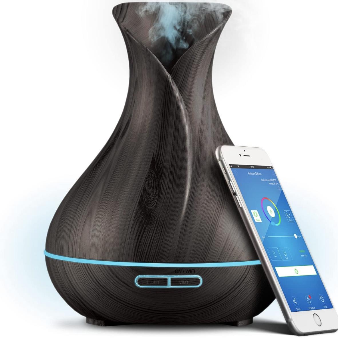 Smart WiFi Wireless Essential Oil Aromatherapy 400ml Ultrasonic Diffuser & Humidifier with Alexa & Google Home Phone App & Voice Control - Create Schedules - LED & Timer Settings