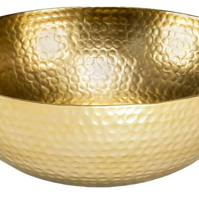Red Co. 12” Luxurious Round Hammered Aluminum Decorative Bowl, Gold Finish