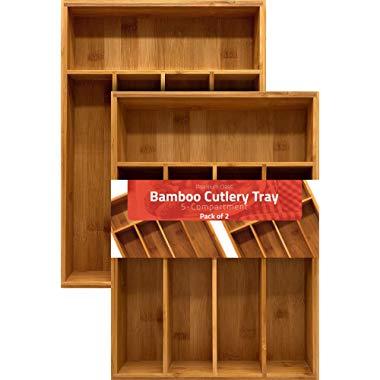 Utopia Kitchen Bamboo Silverware Organizer- 5 Compartments - Bamboo Drawer Organizer Tray - Bamboo Hardware Organizer 2 Pack