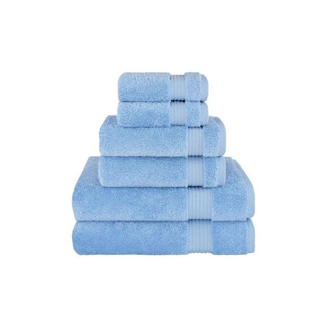 American Soft Linen Bekos 6 Piece Towel Set, 100% Cotton Bath Towel Set for Bathroom, Sky Blue