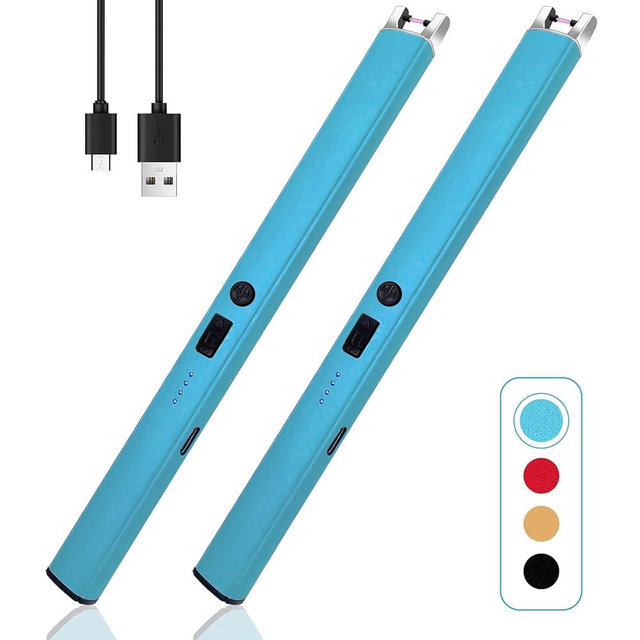 2 PCS Candle Lighter,Windproof Flameless Electric Lighter with LED Power Display ＆ Safety Switch, Upgraded Plasma USB Rechargeable Lighters for Birthday Camping BBQ (Blue)