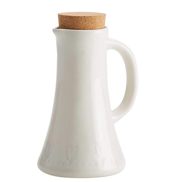 Ayesha Curry Ceramics EVOO Olive Oil Bottle with Cork Lid, 6 Ounce, French Vanilla