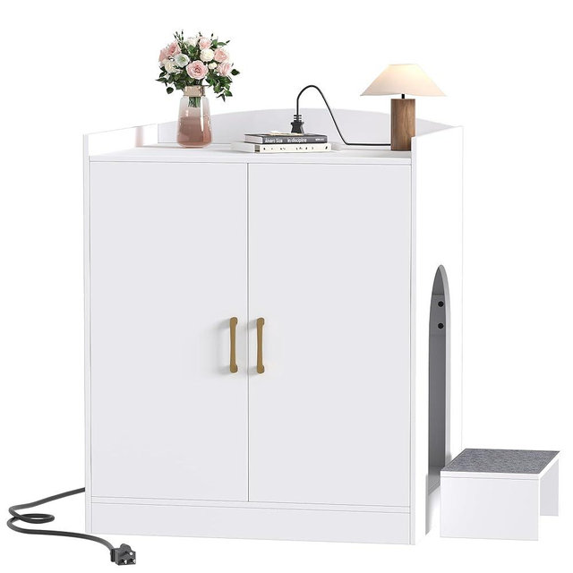 Hey-brother Cat Litter Box Enclosure, Large Hidden Litter Box Furniture with Charging Station, Suitable for Automatic/Self-Cleaning Cats Litter Boxes and Robot, Modern, White JCLB005WT