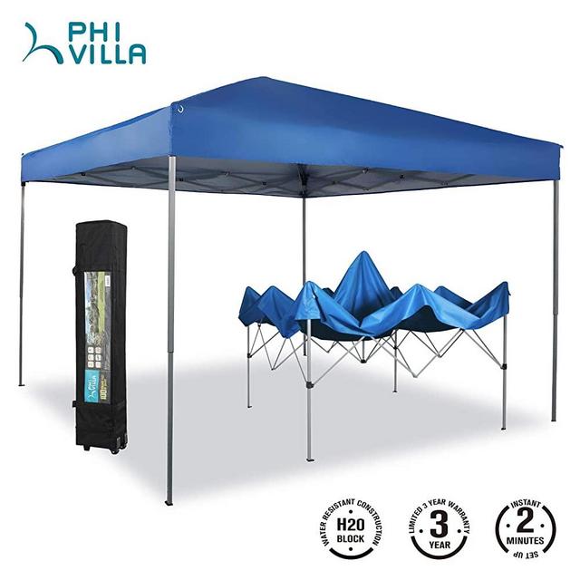 PHI VILLA 10 x 10ft Portable Pop Up Canopy Event Tent Party Tent, 100 Sq. Ft of Shade (Blue)