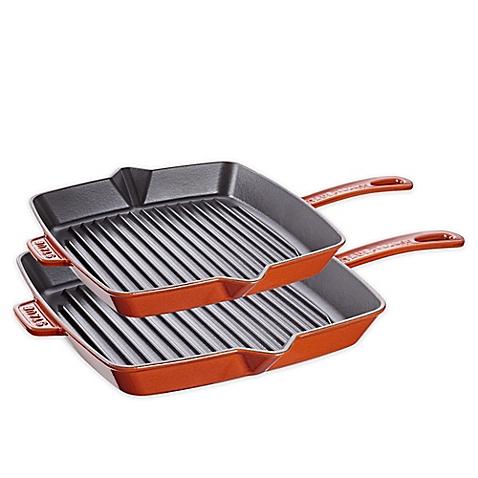 Staub Cast Iron 12-Inch Square Grill Pan in Burnt Orange