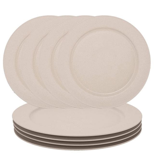 10inch/4pcs Wheat Straw Plates - Unbreakable & Reusable Plate - Dishwasher & Microwave Safe - Perfect for Dinner Dishes - Healthy for Kids & Adult, Lightweight, BPA Free & Eco-Friendly (Beige)