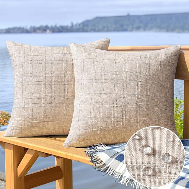 MIULEE Outdoor Waterproof Throw Pillow Covers Decorative Farmhouse Water Resistant Cushion Covers for Tent Patio Garden Couch Sofa Pack of 2, 18x18 Inch Beige