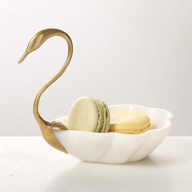 Odetta White Marble and Cast Brass Serving Bowl