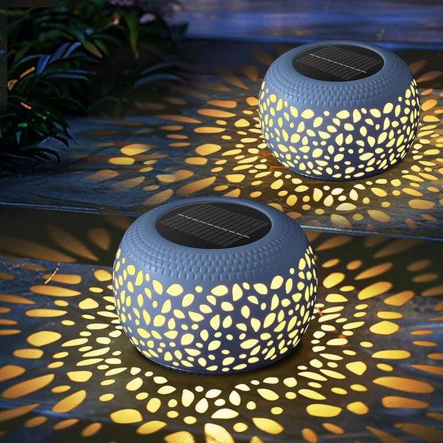Solar Lantern Garden Patio Decor: 2 Pack White Solar Lanterns Outdoor Waterproof, Solar Lights Outdoor for Table Balcony Deck Pathway Porch Yard Decorations, Outside Hollow Out Metal LED Solar Lantern