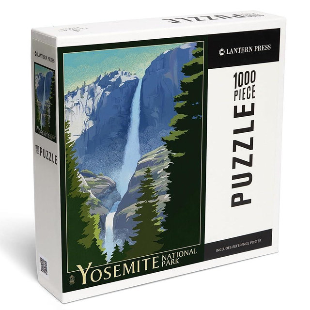 Lantern Press Yosemite National Park, California, Yosemite Falls, Lithography 1000 Piece Jigsaw Puzzle for Adults, Made in USA with Reference Poster