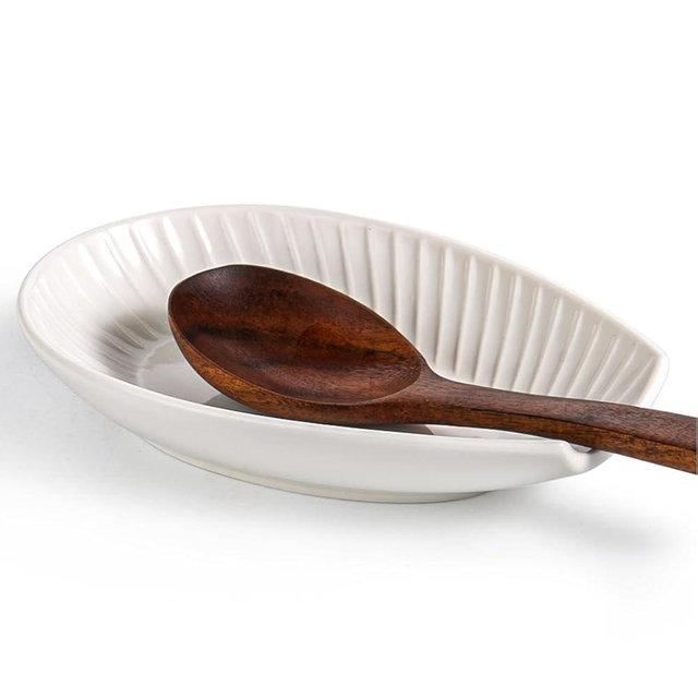 Ceramic Spoon Rest for Stove Top & Kitchen Counter, 5.7" White Spoon Holder for Cooking & Coffee Spoon - Modern Farmhouse Kitchen Décor, Dishwasher-safe,1 PCS,White