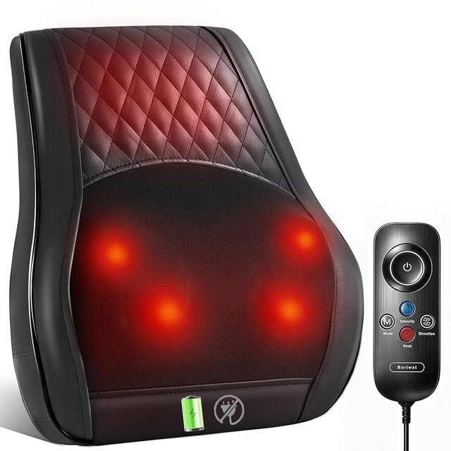 Boriwat Shiatsu Back Massager for Pain Relief Deep Tissue-Movable Electric Neck Back Massager with Heat- Rechargeable Cordless Massage Heated Lower Back Massage for Office/Home/Car-Gift for Men Women