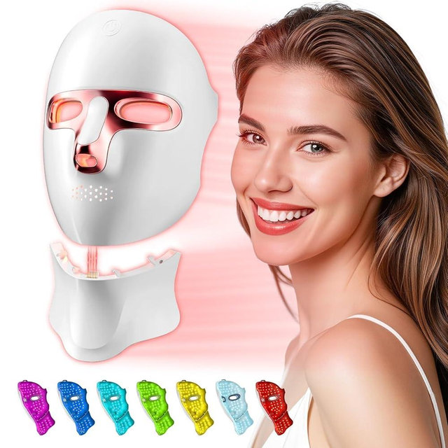 tinkoola Red Light Therapy Mask for Face & Neck, LED Face Light Therapy,USB C Rechargeable,Infrared Mask for Home Working Travel Yoga (Blush)