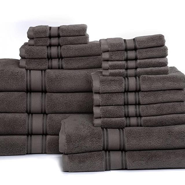 18 Piece Towel Set - 100% Cotton Bath Towels Set, Soft & Fluffy Bathroom Towels, Zero Twist, Quick Dry Shower Towels, Extra Absorbent Towels for Bathroom, 6 Hand Towels, 6 Wash Cloths - Chocolate