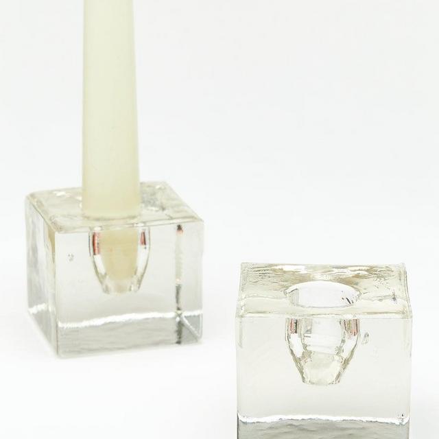 Vintage Glass Square Candle Holders, set of 2