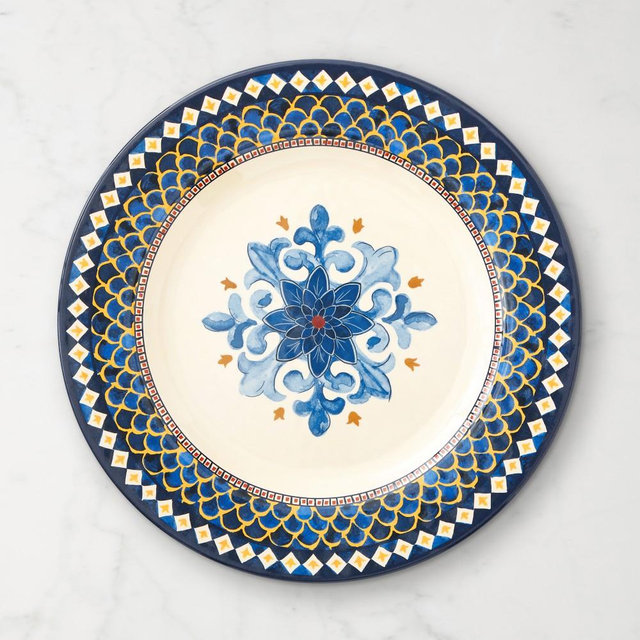 Sicily Outdoor Melamine Dinner Plates, Set of 8, Blue