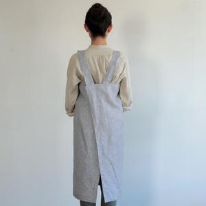 Fog Linen Square Cross Apron: Gray White Stripe
