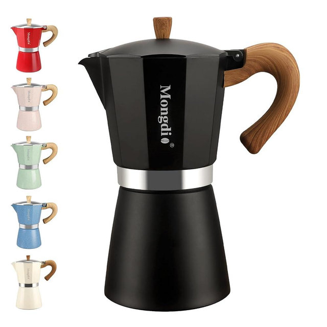 Mongdio Stovetop Espresso Maker Moka Pot, Cuban Coffee Maker Stove top coffee maker Moka Italian Espresso Greca Coffee Maker Brewer Percolator, 9 Espresso Cups, 15 oz - Black
