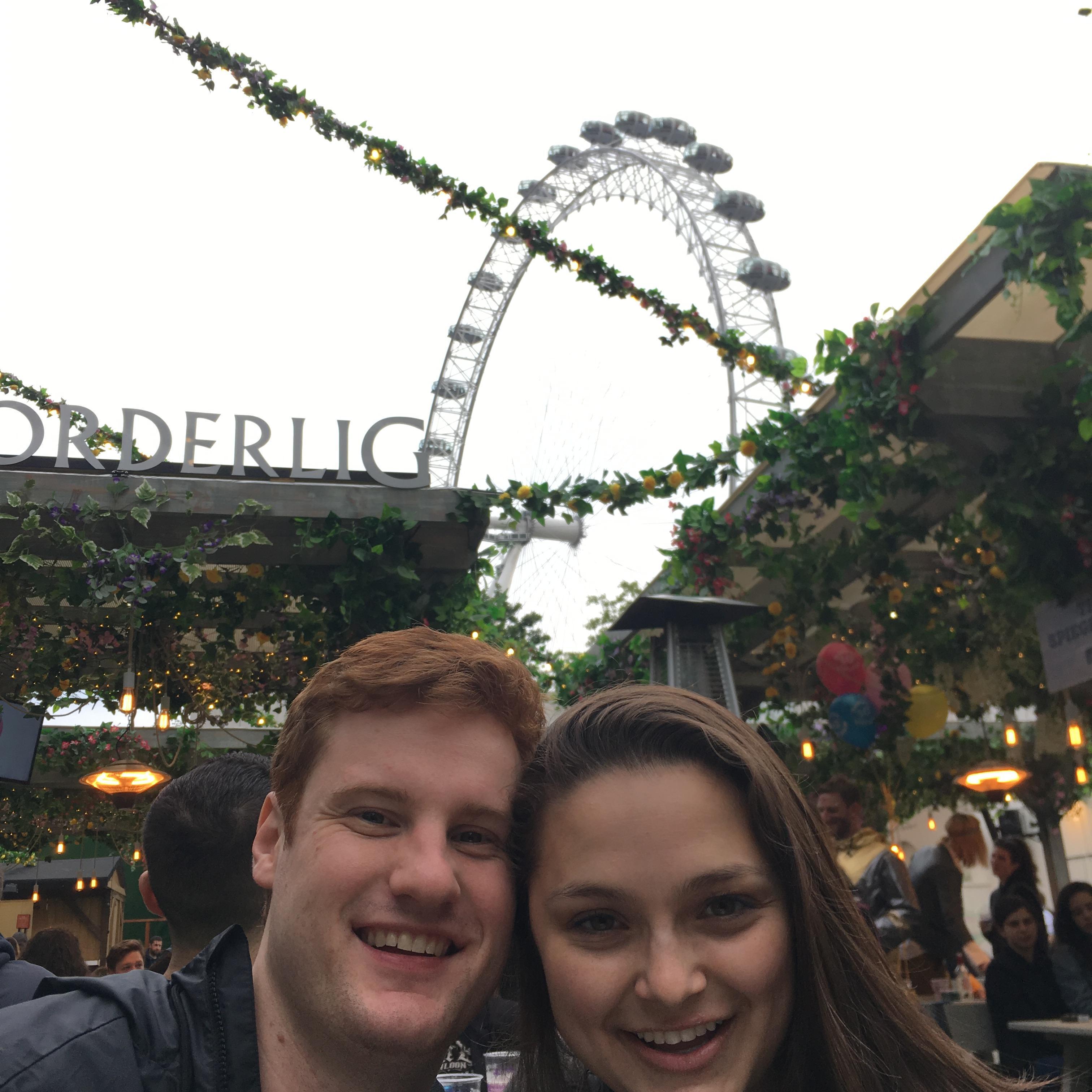 Our favorite London Pub with the London Eye in the background