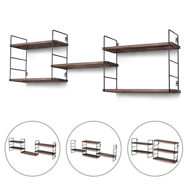 Houthvige Premium Floating Shelves with Sturdy Metal Frame Durable and Modern Room Decor Easy to Install Wall Mounted Shelves for Multiple Storing Purposes Perfect for Home and Office (5 Boards)