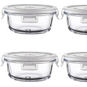 Small Round Glass Food Storage Containers With Lids, 1.5 Cup Round Meal Prep Bowls With Lids BPA-Free, Airtight Small Glass Food Containers for Microwave, Dishwasher, Freezer Safe-（4 pack）