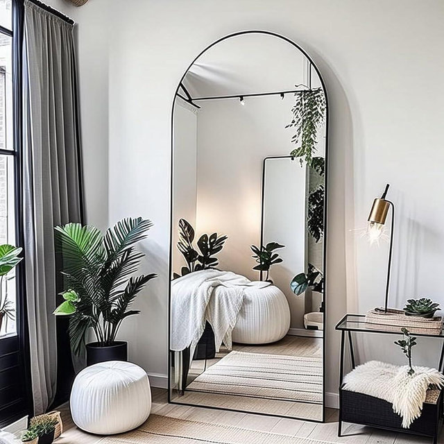 Otlsh Full Length Mirror, 68"×26" Arched Floor Mirror with Stand, Standing Mirror, Full Body Mirror, Large Mirror, Wall Mirror, Freestanding, Oversized, Aluminum Frame - Black