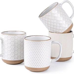 GBhome Large Coffee Mugs Set of 4, 16oz Handmade Stoneware Coffee Mugs Set with Large Handle for Cappuccino/Latte/Tea/Hot Cocoa, Dishwasher & Microwave Safe, Off White