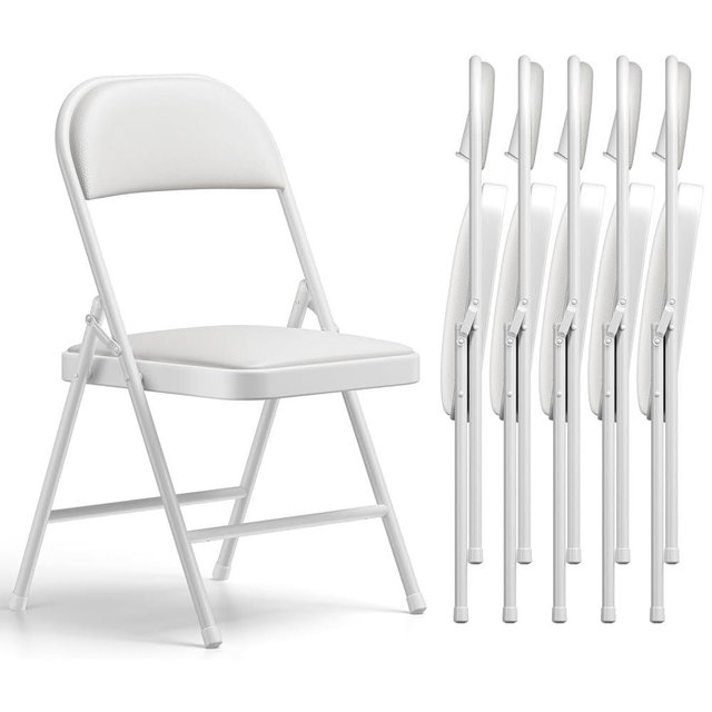 Folding Chairs 6 Pack, PU Leather Padded Folding Chairs for Outside and Indoor, Heavy Duty Portable Foldable Metal Commercial Seat for Home Office, Dorm, Party, Backyard, Lawn, Patio, White
