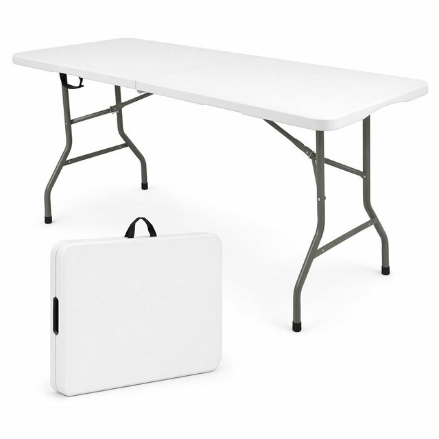 HAISIWLKJ Folding Table 6 FT Lightweight Camping Table White Portable Plastic Rectangular Outdoor Dining Table Steel Legs Fold-in-Half with Carrying Handle for Indoor,Picnic,Party,Wedding,Events